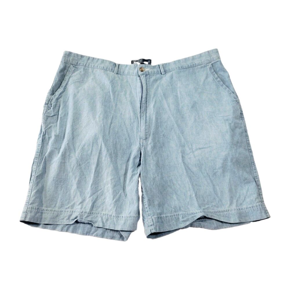 Polo Ralph Lauren Blue Cotton Shorts 40 Chino Chambray Flat Front Preppy Coastal